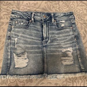 Blue Distressed Denim Skirt